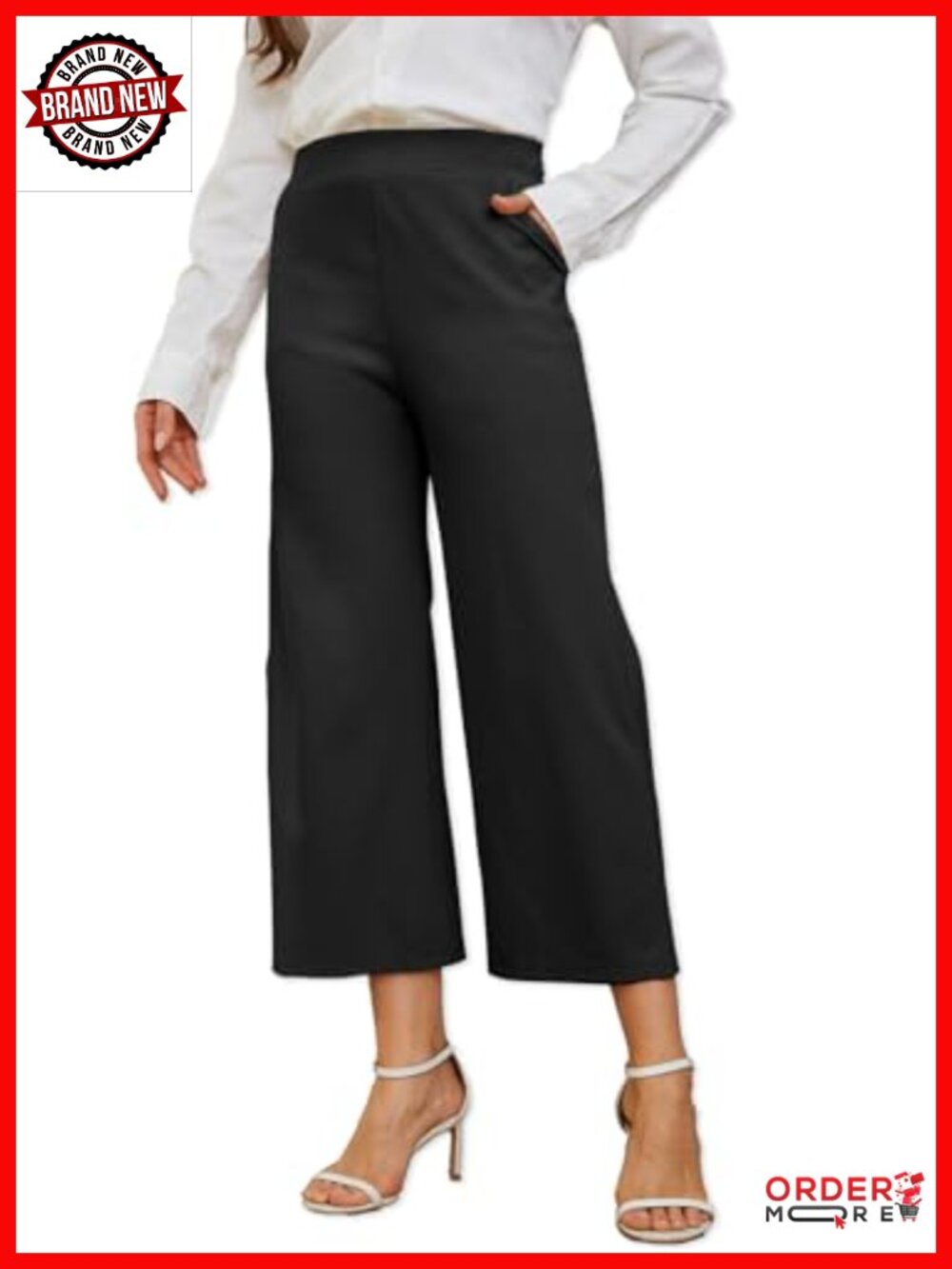 Rasutina Women's Wide Leg Capri Pants High Waisted Crop Palazzo